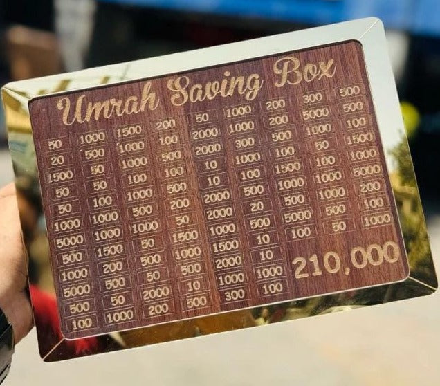 Wooden Umrah Saving Box Premium 210,000 Goal Money Box