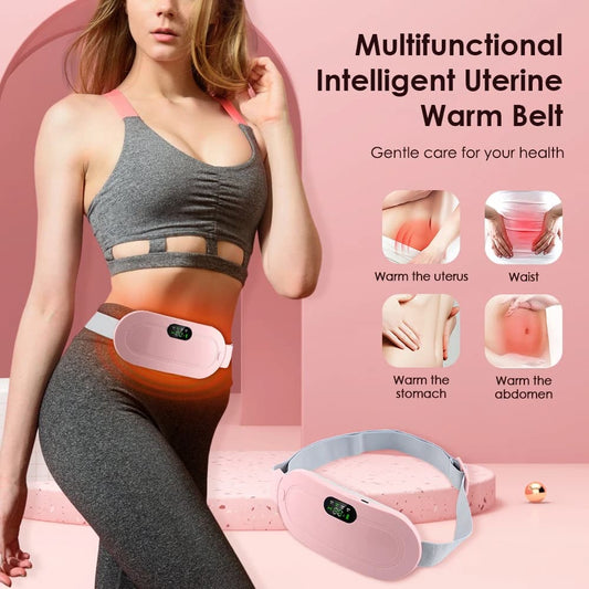 Period Pain Cramp Relief Belt Portable Menstrual Heating Pad, Heated Belly Belt for Menstrual Cramp Relief with 3 Heat Levels and 4 Modes, Electric Belt Massage for Women and Girls
