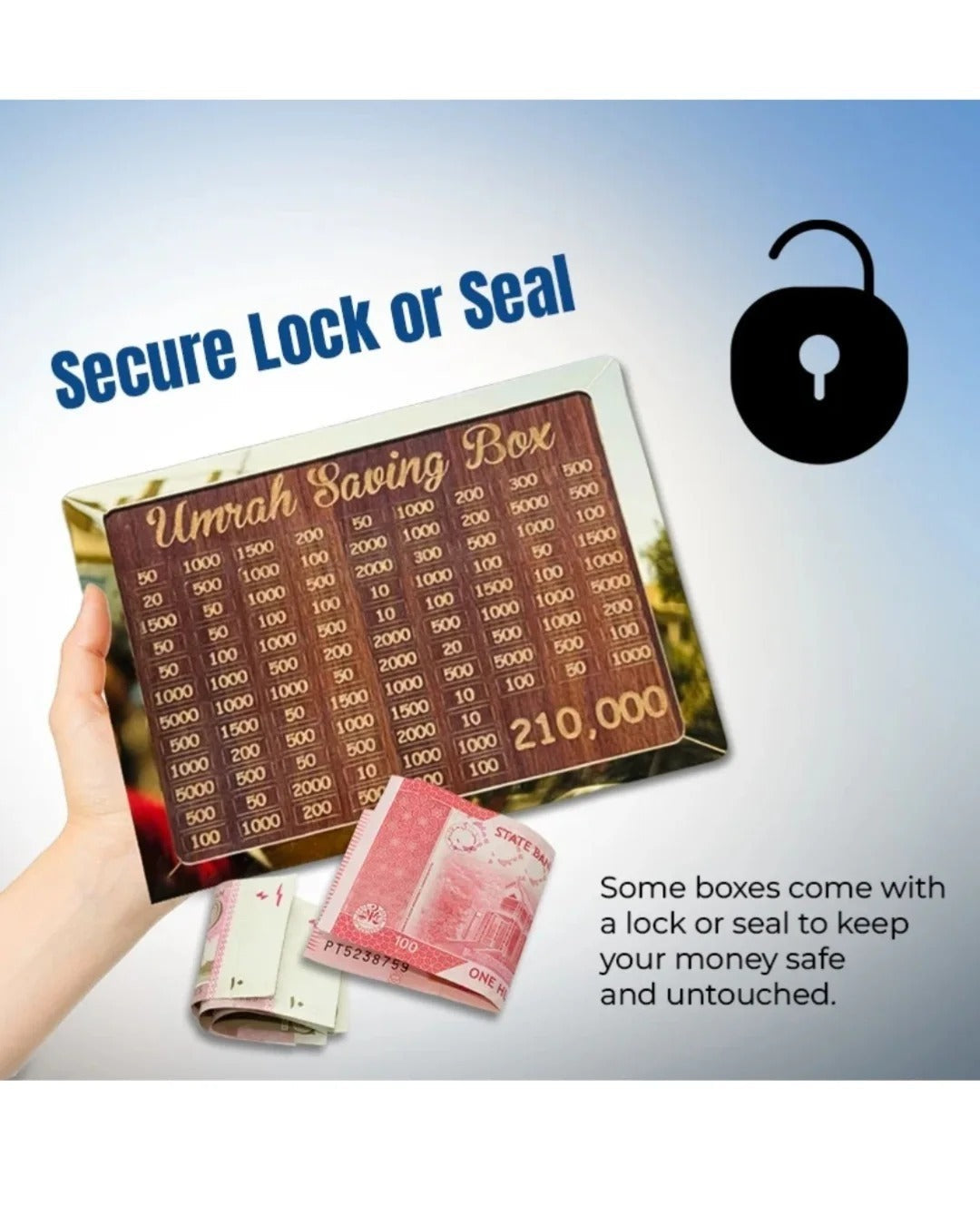 Wooden Umrah Saving Box Premium 210,000 Goal Money Box