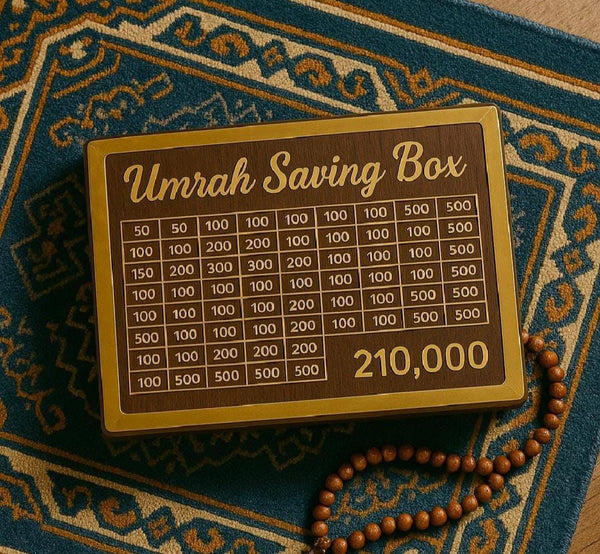 Wooden Umrah Saving Box Premium 210,000 Goal Money Box