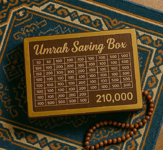 Wooden Umrah Saving Box Premium 210,000 Goal Money Box