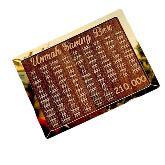 Wooden Umrah Saving Box Premium 210,000 Goal Money Box