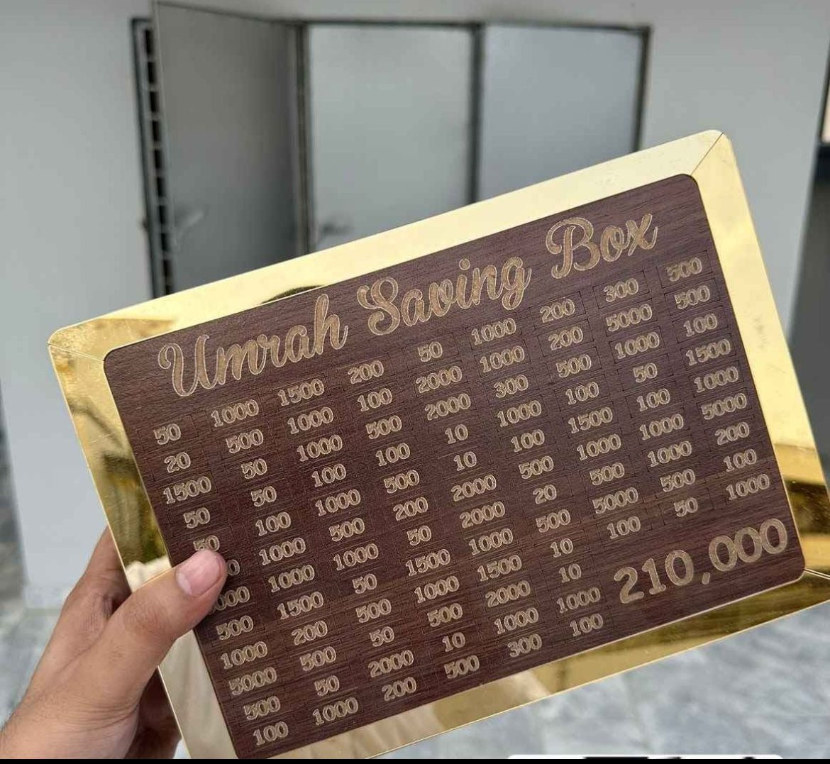 Wooden Umrah Saving Box Premium 210,000 Goal Money Box