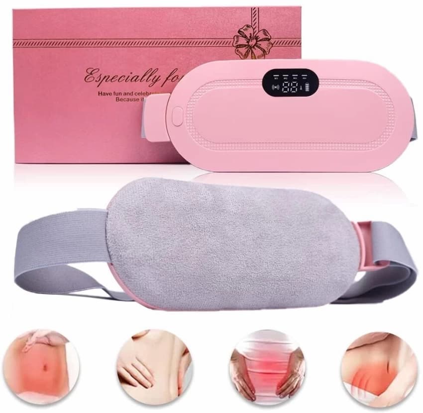 Period Pain Cramp Relief Belt Portable Menstrual Heating Pad, Heated Belly Belt for Menstrual Cramp Relief with 3 Heat Levels and 4 Modes, Electric Belt Massage for Women and Girls