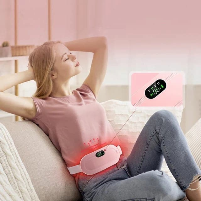 Period Pain Cramp Relief Belt Portable Menstrual Heating Pad, Heated Belly Belt for Menstrual Cramp Relief with 3 Heat Levels and 4 Modes, Electric Belt Massage for Women and Girls
