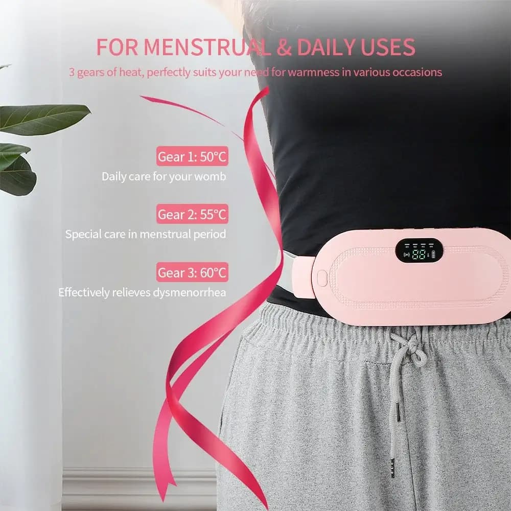 Period Pain Cramp Relief Belt Portable Menstrual Heating Pad, Heated Belly Belt for Menstrual Cramp Relief with 3 Heat Levels and 4 Modes, Electric Belt Massage for Women and Girls